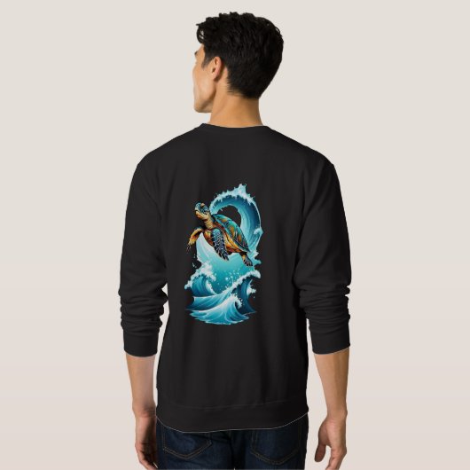 Artistic Sea Turtle Swimming Through Waves T-Shirt (Achterkant volledig)