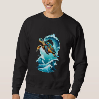 Artistic Sea Turtle Swimming Through Waves T-Shirt