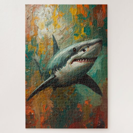Artistic Shark Portrait Vibrant Oil Painting Legpuzzel (Verticaal)