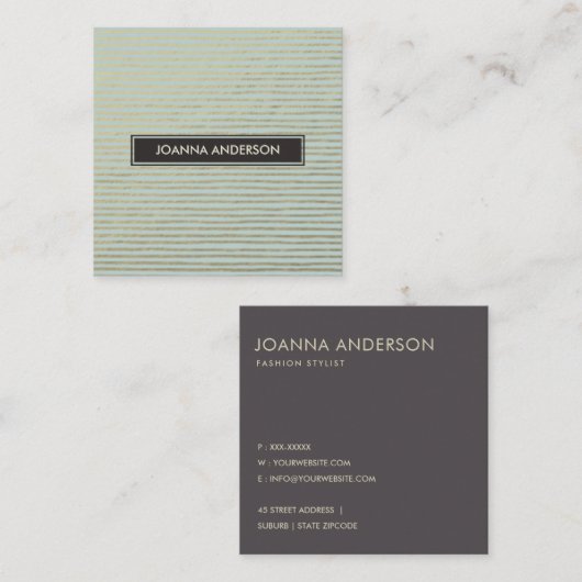 ARTISTIC SILVER AQUA SKETCH STRIPED LINE PATTERN VIERKANTE VISITEKAARTJE (Voorkant / Achterkant)