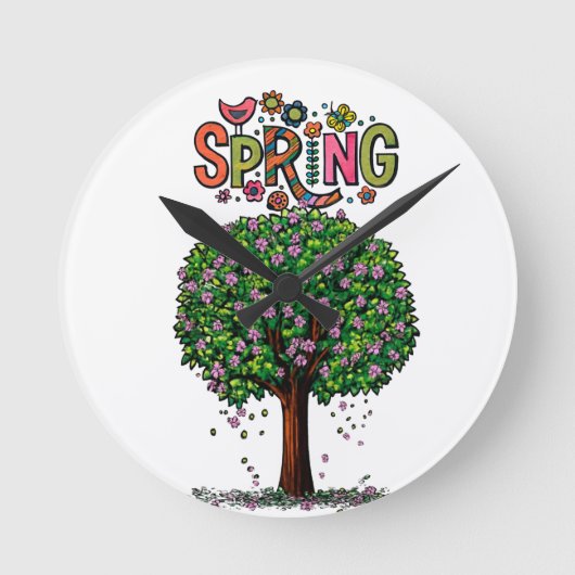 Artistic Spring Blossom Tree Graphic  Ronde Klok (Voorkant)