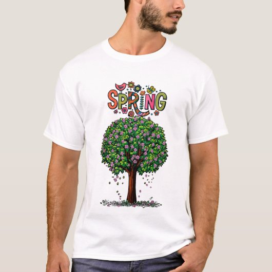 Artistic Spring Blossom Tree Graphic  T-shirt (Voorkant)