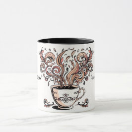 Artistic Swirl Botanical Coffee Cup Illustration M Mok
