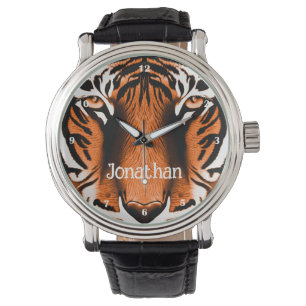 Artistic Tiger Cat Face Head Gepersonaliseerd Sina Horloge