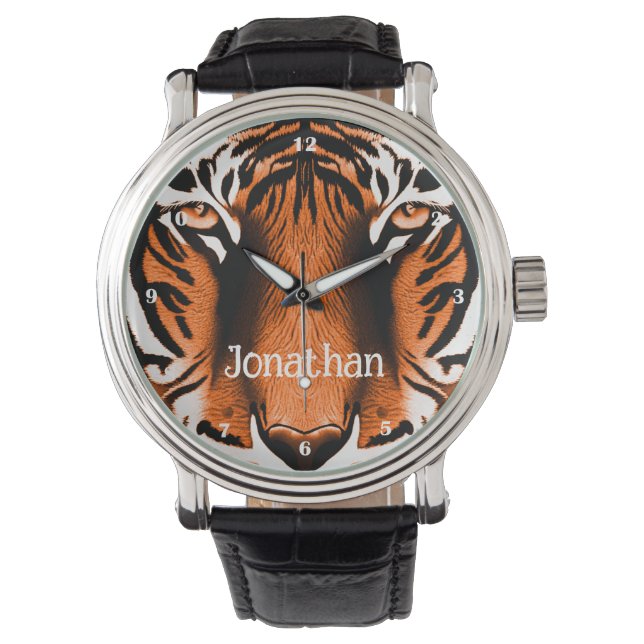 Artistic Tiger Cat Face Head Gepersonaliseerd Sina Horloge (Voorkant)
