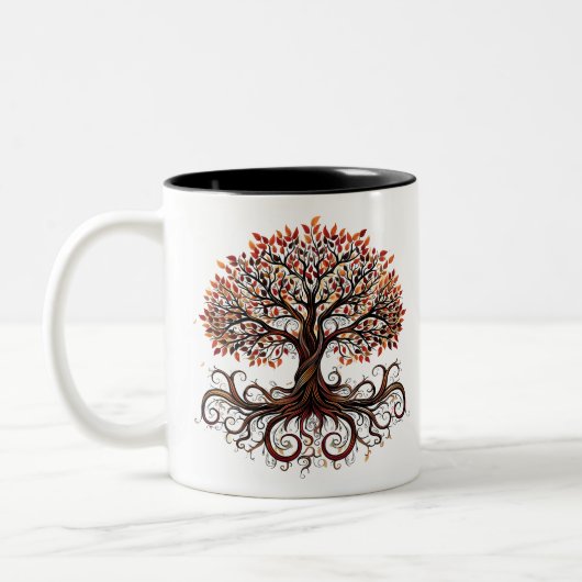 Artistic Tree with Swirling Branches Tweekleurige Koffiemok (Links)