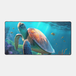 Artistic Turtle Emblem Illustration Desk Mat
