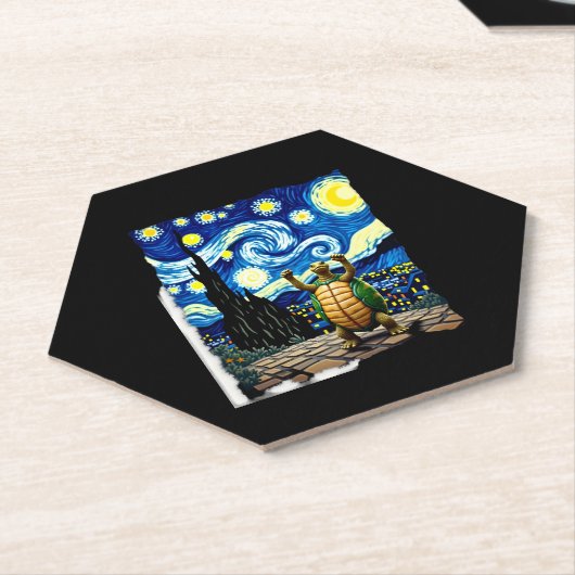 Artistic Turtle Shirt  Starry Night Turtle (1) Kartonnen Onderzetters (Schuin)