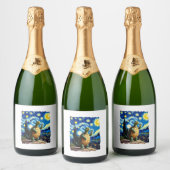 Artistic Turtle Shirt  Starry Night Turtle (1) Sparkling Wijnetiket (Flessen)