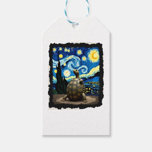 Artistic Turtle Shirt  Starry Night Turtle (2) Cadeaulabel (Voorkant)