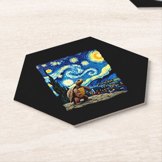 Artistic Turtle Shirt  Starry Night Turtle (2) Kartonnen Onderzetters (Schuin)