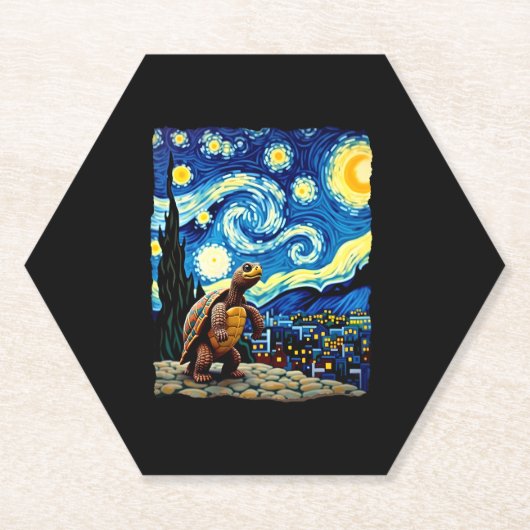 Artistic Turtle Shirt  Starry Night Turtle (2) Kartonnen Onderzetters (Voorkant)