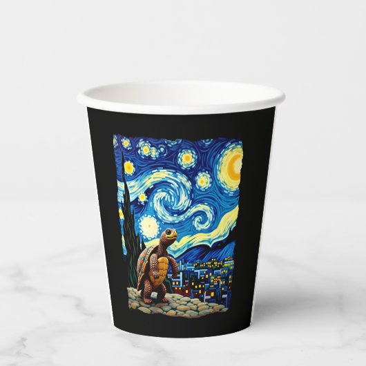Artistic Turtle Shirt  Starry Night Turtle (2) Papieren Bekers (Voorkant)