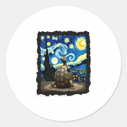 Artistic Turtle Shirt  Starry Night Turtle (2) Ronde Sticker (Voorkant)