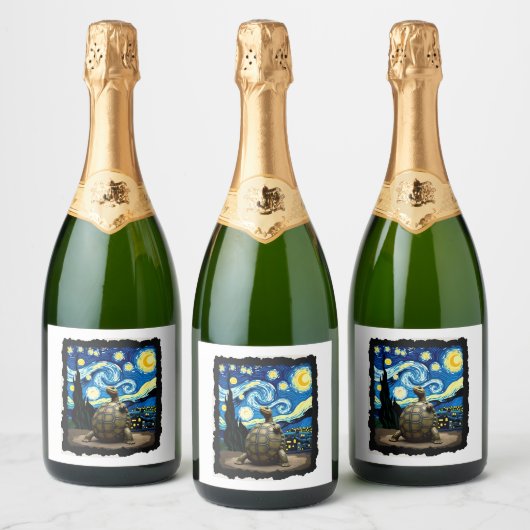 Artistic Turtle Shirt  Starry Night Turtle (2) Sparkling Wijnetiket (Flessen)