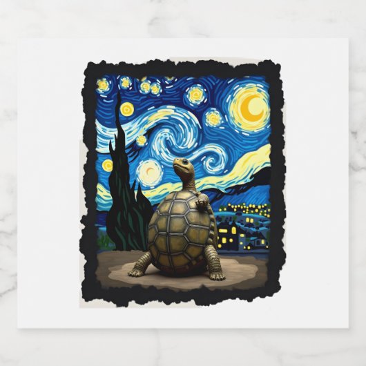 Artistic Turtle Shirt  Starry Night Turtle (2) Sparkling Wijnetiket (Enkel label)