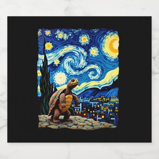 Artistic Turtle Shirt  Starry Night Turtle (2) Sparkling Wijnetiket (Enkel label)