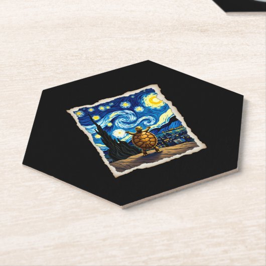 Artistic Turtle Shirt Starry Night Turtle (3) Kartonnen Onderzetters (Schuin)