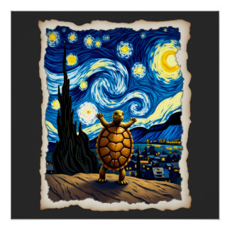 Artistic Turtle Shirt  Starry Night Turtle (3) Perfect Poster