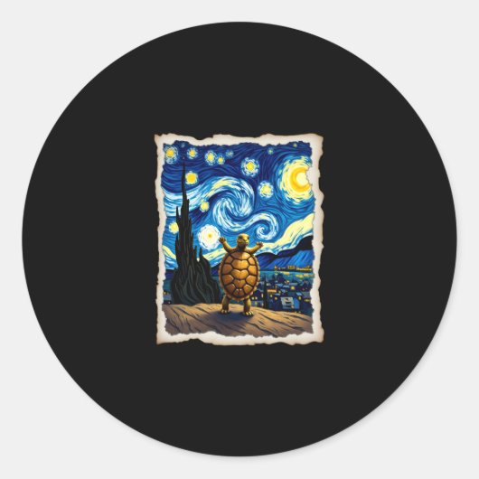 Artistic Turtle Shirt Starry Night Turtle (3) Ronde Sticker (Voorkant)