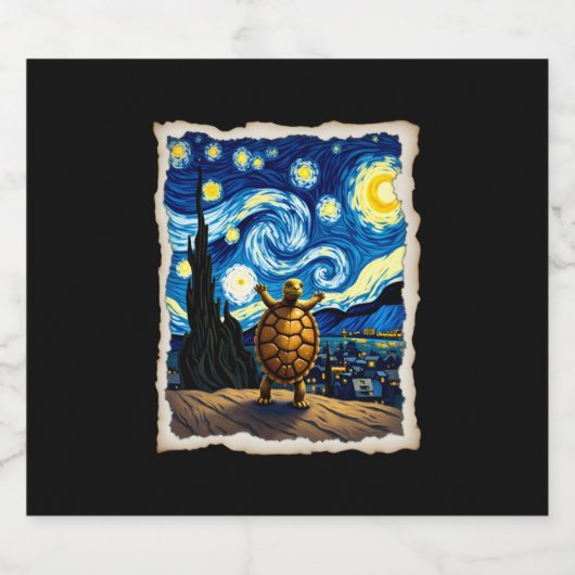 Artistic Turtle Shirt Starry Night Turtle (3) Sparkling Wijnetiket (Enkel label)