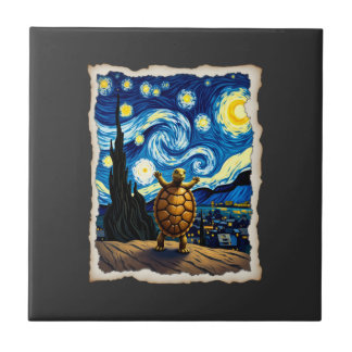 Artistic Turtle Shirt  Starry Night Turtle (3) Tegeltje