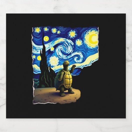 Artistic Turtle Shirt  Starry Night Turtle (4) Sparkling Wijnetiket (Enkel label)