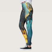 Artistic Veined Abstract Blue Ocher Leggings (Links)