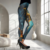 Artistic Veined Abstract Blue Ocher Leggings