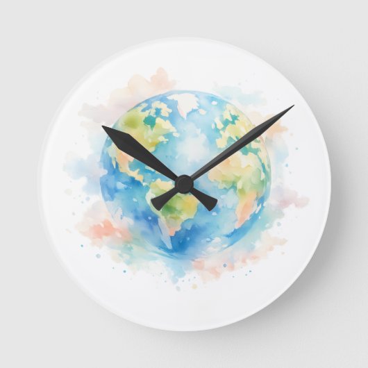 Artistic Watercolor Globe Wall Clock Ronde Klok (Voorkant)