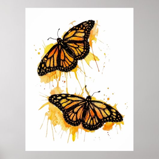 Artistic Watercolor Monarch Butterfly Nature Art Poster (Voorkant)