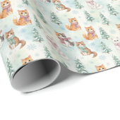 Artistic Watercolor Winter Cats Pine Tree Snow Cadeaupapier (Rol Hoek)