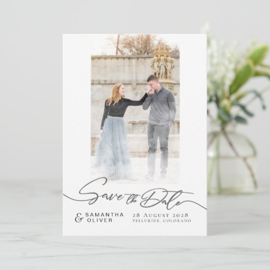 Artistic White Boho Minimal Save the Date Card Kaart (Staand voorkant)