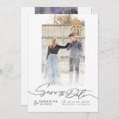 Artistic White Boho Minimal Save the Date Card Kaart (Voorkant / Achterkant)