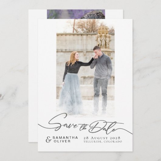 Artistic White Boho Minimal Save the Date Card Kaart (Voorkant / Achterkant)