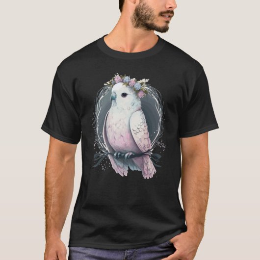 Artistic White Parakeet Budgie Bird Flower Crown P T-shirt (Voorkant)