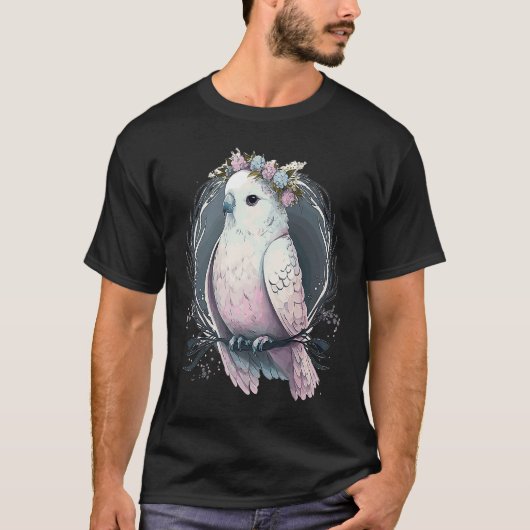 Artistic White Parakeet Budgie Bird Flower Crown P T-shirt (Voorkant)