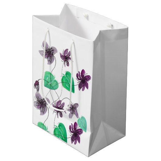 Artistic Wild Violets Bloemen Waterverf Medium Cadeauzakje (Voorkant Gekanteld)