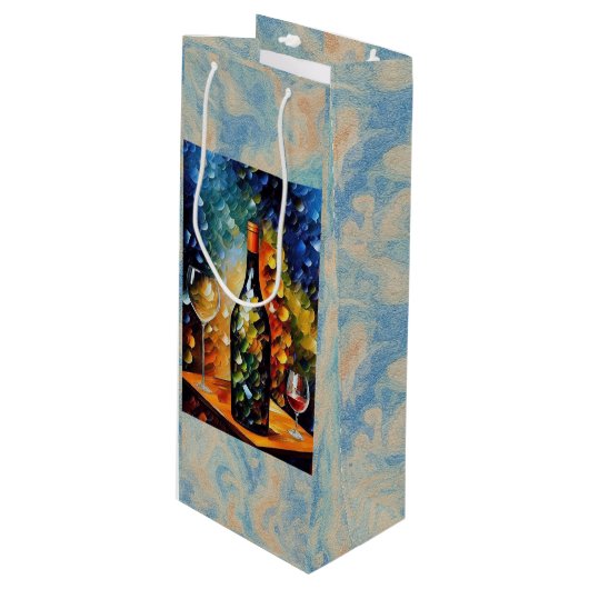 Artistic Wine Gift Bag – City Night Design Wijn Cadeautas (Voorkant Gekanteld)
