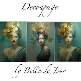 Artistic women's portraits, gold accents, flowers inpakpapier vel