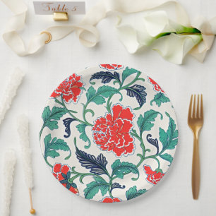 ArtisticBloom's Elegante Rode Bloemen Vintage Papieren Bordje