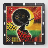 Artistiek Afrikaans geïnspireerd ontwerp Levendige Vierkante Klok (Voorkant)