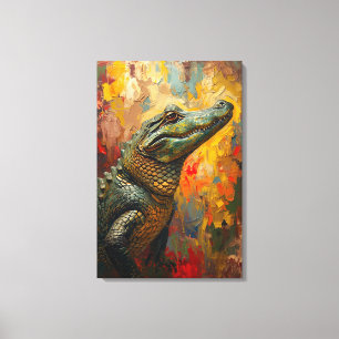 Artistiek Alligatorportret – Levendige Olieverfsch Canvas Afdruk