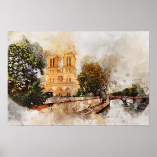 Artistiek aquarel van de Notre-Dame kathedraal Par Poster