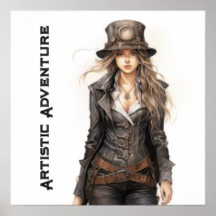 Artistiek Avontuur Steampunk Jonge Vrouw  Poster