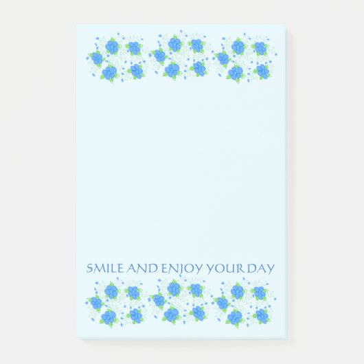 Artistiek Blauw Bloempatroon Accented Post-it® Notes (Voorkant)