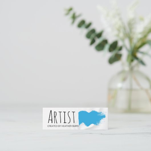Artistiek blauw geborsteld mini visitekaartje (Staand voorkant)