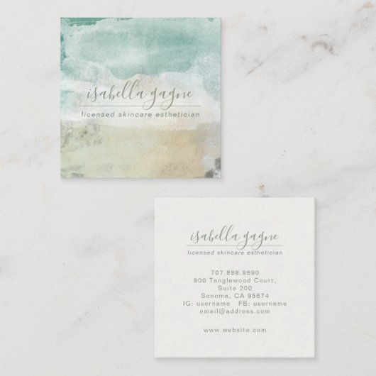 Artistiek Blauw Groen Abstracte Waterverf Skincare Vierkante Visitekaartje (Voorkant / Achterkant)