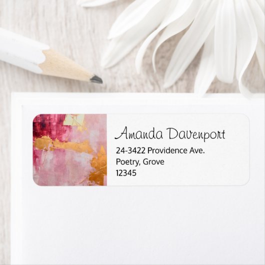 Artistiek Borstel Streken Goud en Roze Adres Etiket (Insitu)