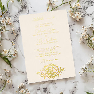 Artistiek Botanisch Bloemmotief Paisley Moslim Bru Folie Uitnodiging